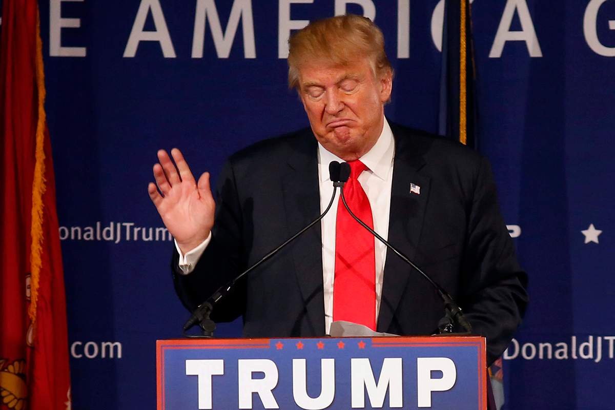Republican presidential candidate, businessman Donald Trump, speaks during a rally coinciding with Pearl Harbor Day at Patriots Point aboard the aircraft carrier USS Yorktown in Mt. Pleasant, S.C., Monday, Dec. 7, 2015.