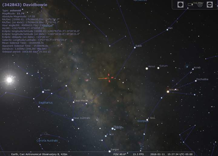 The location of asteroid 342843 Davidbowie.