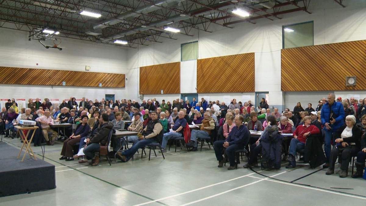 Northeast residents attend a meeting to discus noise pollution caused by planes taking off and landing at the Calgary International Airport.