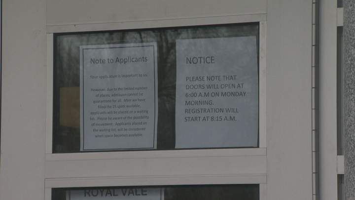 Some parents have been waiting in line since 6:00 a.m. Sunday.