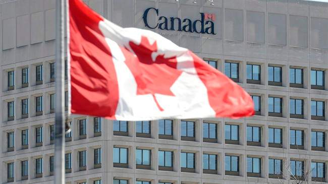 The facade of the headquarters of the Department of National Defense is pictured in Ottawa.