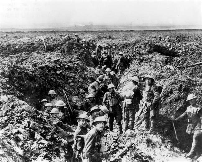 Canadian soldiers man the trenches at Vimy Ridge in 1917 during the First World War. Herbert Hayes was wounded near Vimy in the fall of that year.
