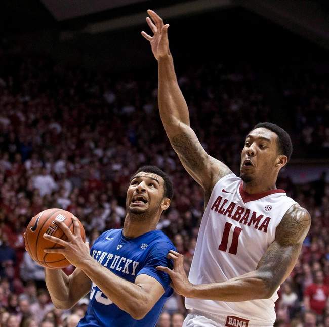 Kentucky guard Jamal Murray drives the ball to the basket against Alabama forward Shannon Hale (11) during the first half of an NCAA college basketball game Saturday, Jan. 9, 2016, in Tuscaloosa, Ala. Murray was picked 7th overall by Denver in the NBA draft on June 23, 2016.