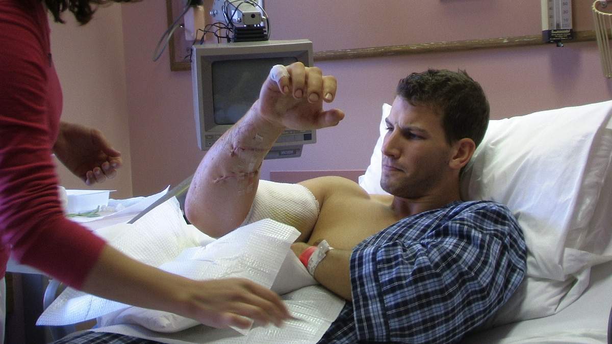 In 2009 Devon King pushed a wired glass panel in a door at a hotel in Kingston, Ont.