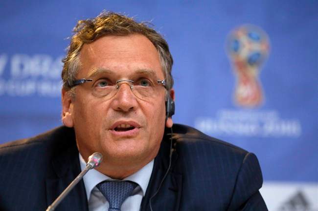 FILE - In this Friday, July 24, 2015 file photo, FIFA Secretary General Jerome Valcke attends a press conference near Constantine (Konstantinovsky) Palace in St. Petersburg, Russia, on the eve of the Preliminary draw for the 2018 World Cup in Russia. . FIFA said Wednesday, Jan. 13, 2016 that Valcke was dismissed. (AP Photo/Dmitry Lovetsky, File).