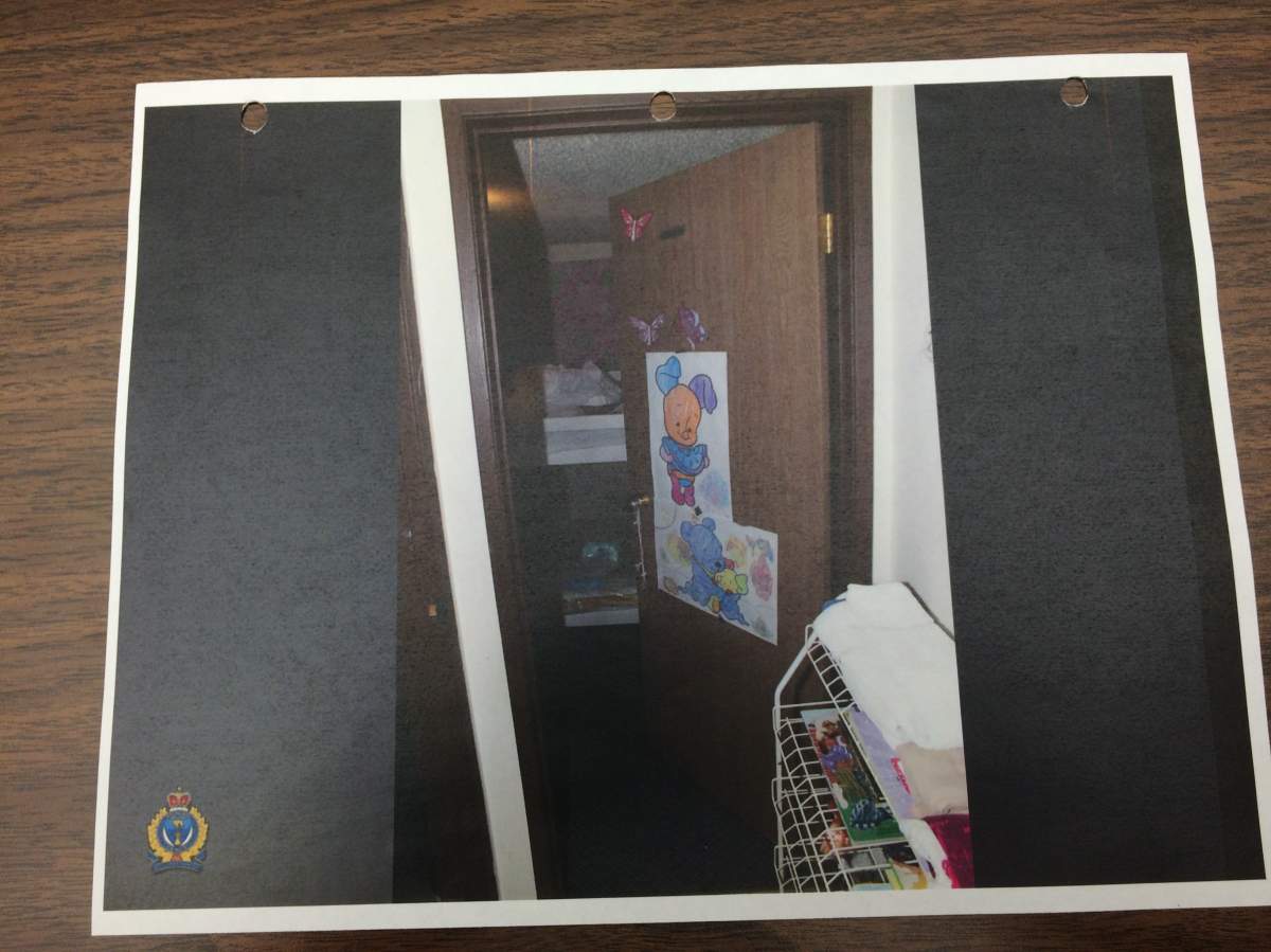 A photo of the girls room is shown in this photo of a courtroom picture presented as evidence at the trial of a couple accused of murder and bodily harm in Regina on Friday, January 29th.