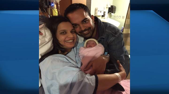 Baby girl Kolpona Mookerjea was born at 12:05 a.m. ET at Toronto’s Mount Sinai Hospital on Jan. 1, 2016.