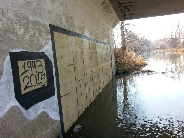 A mural on the bridge where Samantha Higgins was found, Tuesday, January 19, 2016.