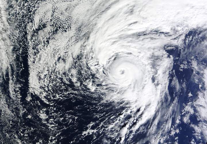 Hurricane Alex, with a well-defined eye, in the Atlantic Ocean on Jan. 14, 2016.