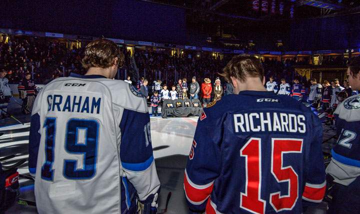 A ceremony in tribute to the victims of the La Loche shooting was held Saturday prior to the Saskatoon Blades game at SaskTel Centre.