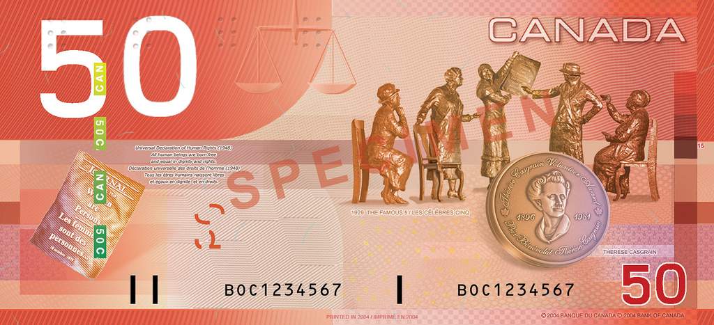 The former $50 bill featuring prominent women from Canadian history.