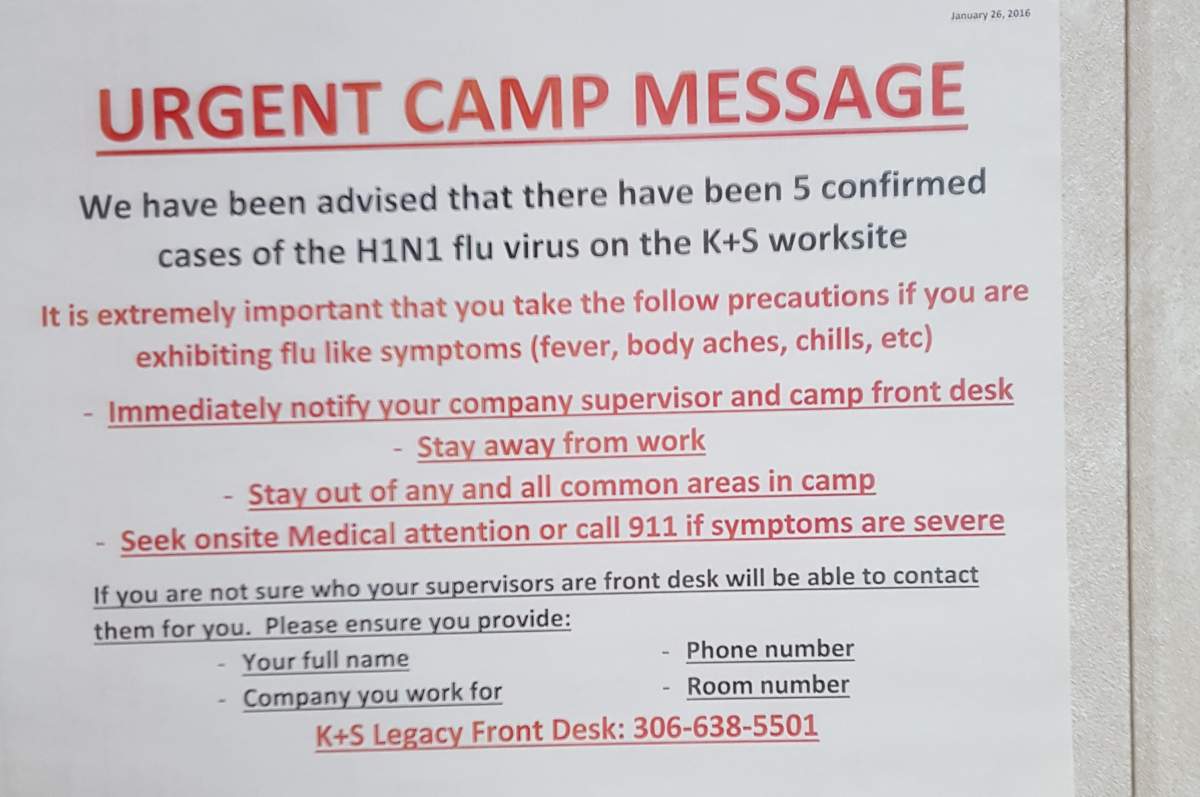 Workers have been informed of the outbreak via signs posted in the camp, advising them to notify supervisors if they exhibit any flu-like symptoms.