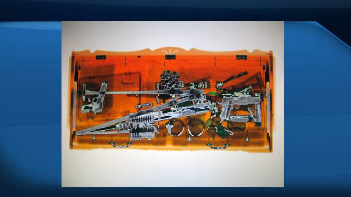 An X-ray image of the undeclared firearms seized at the North Portal border crossing on August 22.