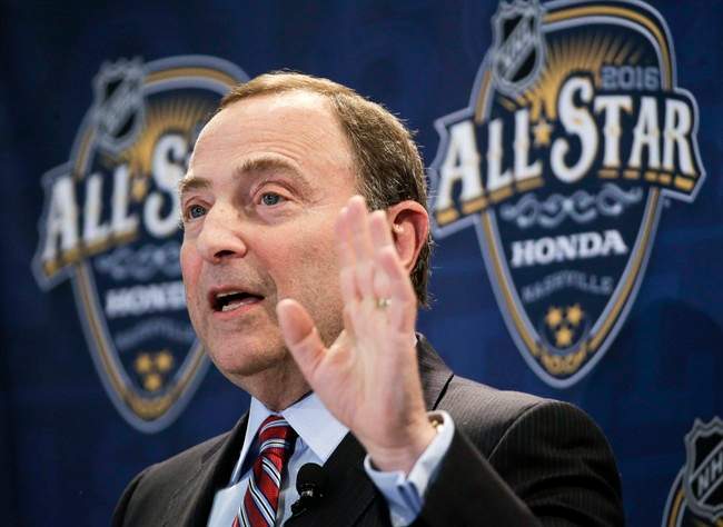 NHL commissioner Gary Bettman speaks at a news conference before the NHL All-Star hockey game skills competition Saturday, Jan. 30, 2016, in Nashville, Tenn. 