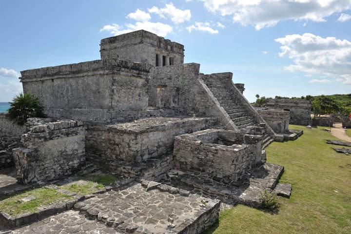 Picture of The Castle, the main temple at the Pre-Columbian Mayan site of Tulum, built on the eastern coast of the Yucatan Peninsula on the Caribbean Sea, in the Mexican state of Quintana Roo, taken on December 3, 2010. This coastal archaeological site is one of the most well-preserved of the Mayan civilization. CRIS BOURONCLE/AFP/Getty Images