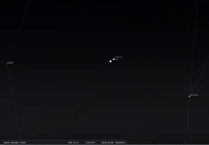 Venus and Saturn will be less than a degree apart in the early morning of Jan. 9.