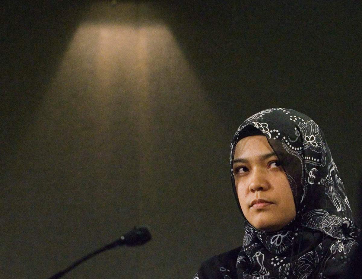 Kamila Talendibaeva, wife of Huseyin Celil, a Canadian citizen being held in a prison and serving a life sentence in a Chinese prison holds news conference on behalf her husband in Ottawa on April 26, 2007.