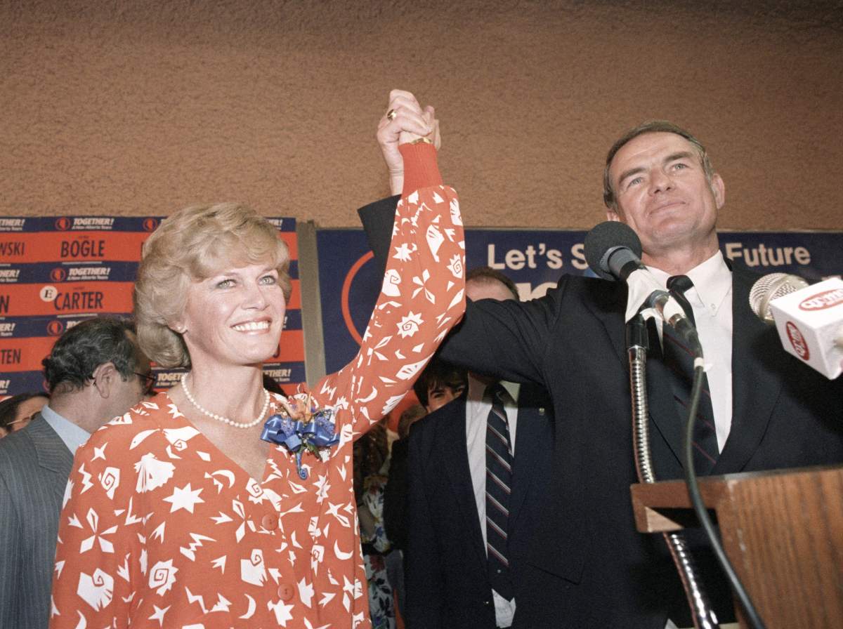 Alberta Progressive Conservative party Leader Don Getty stands with his wife Margaret in Edmonton, May 8, 1986.