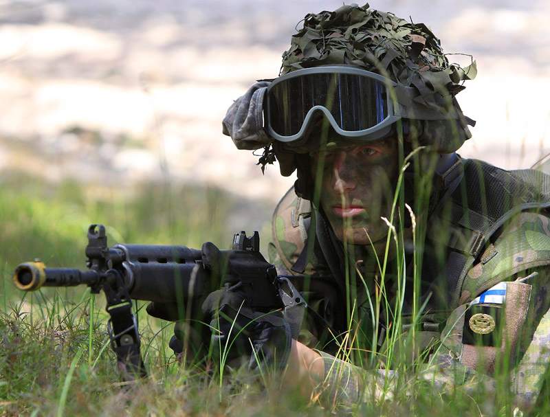 A Finnish soldier participates in NATO exercises in Poland in June of 2015. 