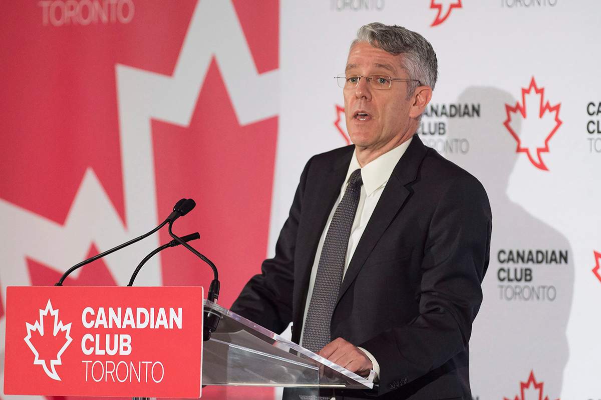 CRTC Chairman Jean-Pierre Blais speaks at the The Canadian Club of Toronto in Toronto on Wednesday, February 17, 2016.