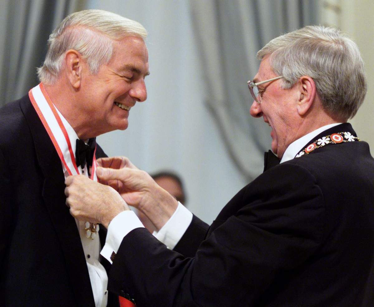 Former Alberta Premier Don Getty is promoted to officer into the Order of Canada in Ottawa Wednesday April 14, 1999 by Governor General Romeo LeBlanc.