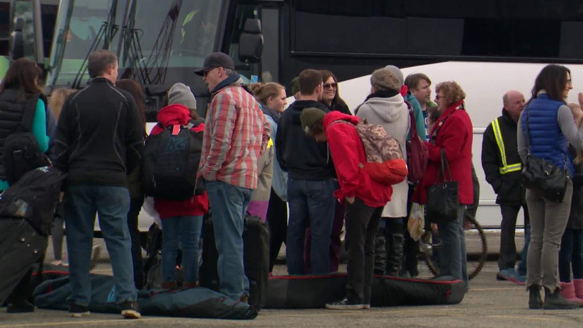 Buses left from McMahon Stadium Saturday morning, heading to Medicine Hat for the games.