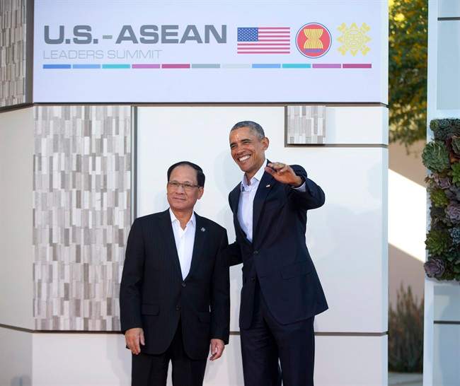 President Barack Obama greets ASEAN's secretary general. Le Luong Minh, at a meeting of ASEAN, the 10-nation Association of Southeast Asian Nations, at the Annenberg Retreat at Sunnylands in Rancho Mirage, Calif., Monday, Feb. 15, 2016. Obama and the leaders of the Southeast Asian nations are gathering in Southern California for two days of talks on economic and security issues and on forging deeper ties amid China's assertive presence in the region. (AP Photo/Pablo Martinez Monsivais).