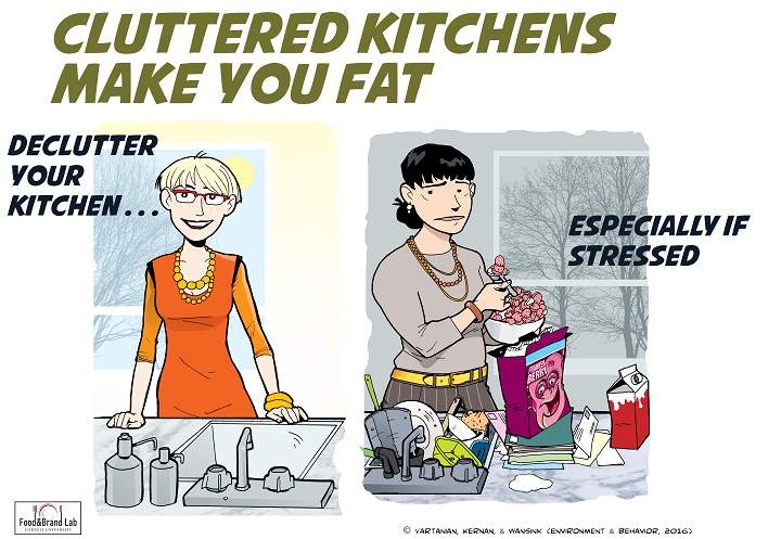 Researchers at Cornell University report cluttered and chaotic environments can cause stress, which can lead us to grab more of the indulgent snacks — twice as many cookies according to this new study.