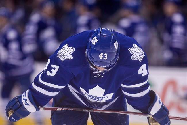 Toronto Maple Leafs' Nazem Kadri reacts at the final buzzer after a 2-3 loss against Nashville Predators in NHL hockey action in Toronto on February 23, 2016. For the first time in more than 40 years, the Stanley Cup playoffs may lack a Canadian team this season.