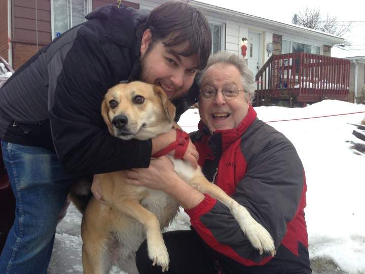 Tom and Steve Pfarrer in front of their Dorval home, Wednesday, February 3, 2016.