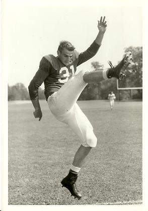 A photograph of Don Getty in his football uniform from the 1950s.