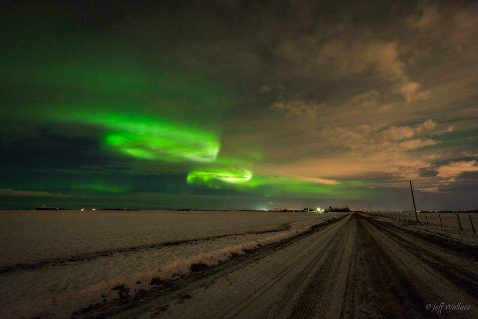 Jeff Wallace captured the northern lights near Morinville, AB around 10:15 PM On Tuesday February 2, 2016.