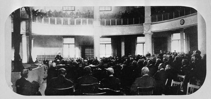 Sir Wilfrid Laurier addressing the House of Commons in the Victoria Memorial Museum, circa 1916.