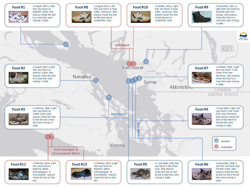 TIMELINE: Shoes with disembodied feet have been washing up on B.C. shores for nearly a decade - image