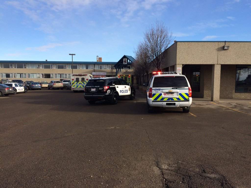 Police investigate a suspicious death at hotel in north end of Edmonton, March 26, 2016.