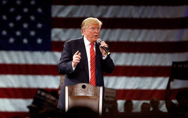 In this March 14, 2016, photo, Republican presidential candidate Donald Trump speaks at a campaign event in Tampa, Fla. 