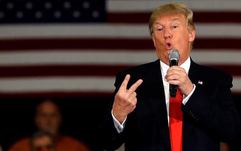 Republican presidential candidate Donald Trump speaks at a campaign stop, Wednesday, March 30, 2016, in Appleton, Wis. 