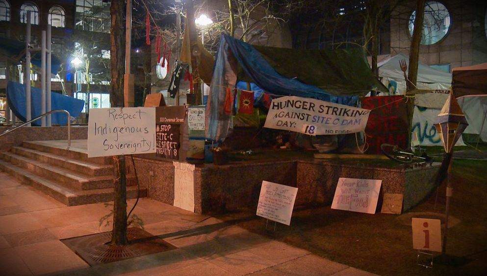 Kristin Henry's camp outside the BC Hydro offices in Vancouver.