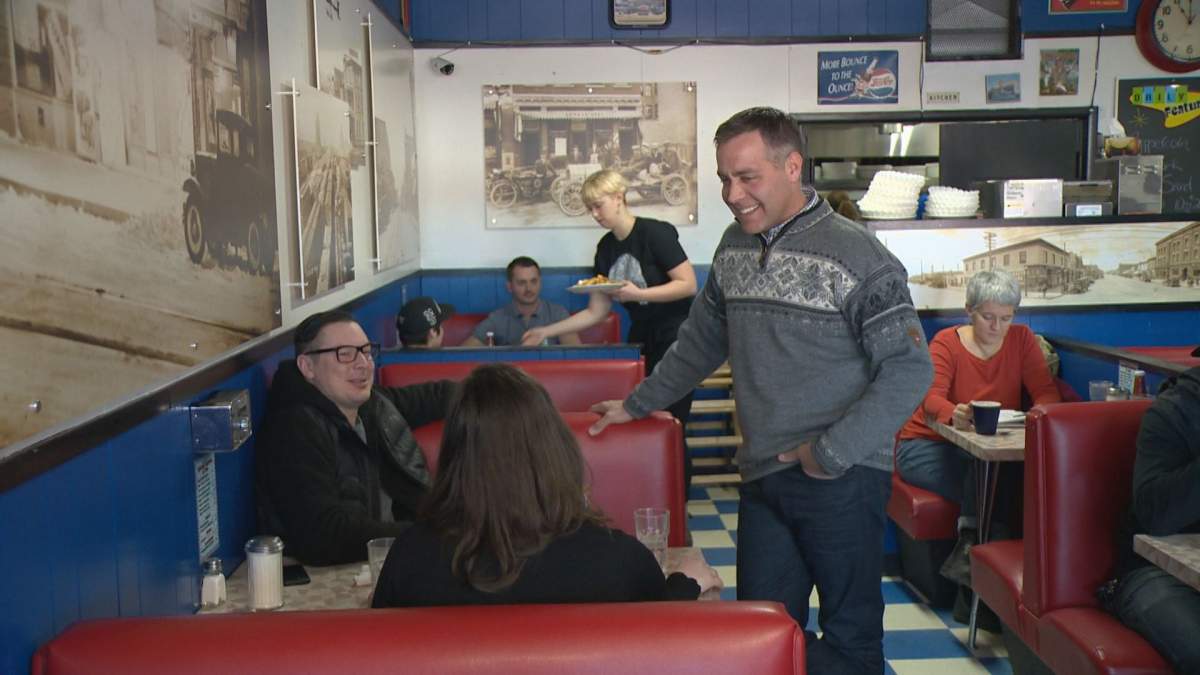 Sask NDP Leader Cam Broten at a campaign stop in Saskatoon