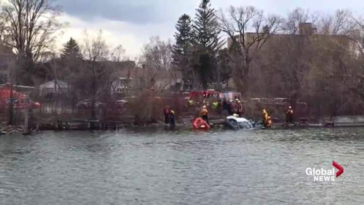 Rescue workers have retrieved a car from the Credit River following a serious collision into the water on March 21, 2016.