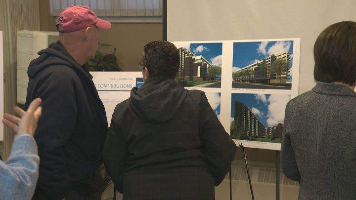 Edmontonians attend an open house in Forest Heights to offer feedback on a plan to build a new 19-storey residential tower in the east Edmonton neighbourhood.