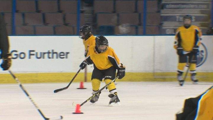 Minor hockey players from across Alberta train with the Edmonton Oilers during a special event Sunday