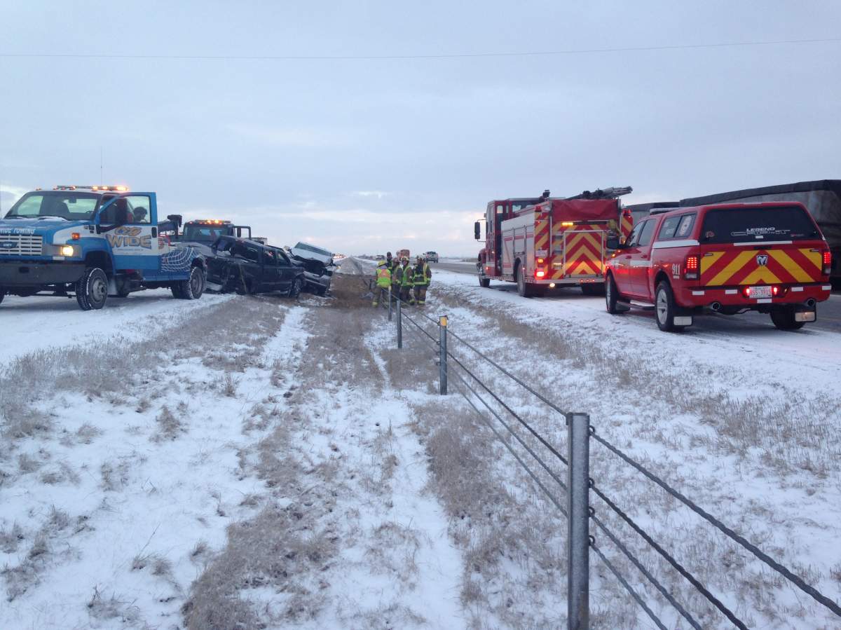 Emergency crews respond to a collision on Highway 2 and Highway 72 on Thursday, March 17, 2016.