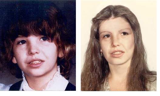 Joanne Pedersen when she went missing (on the left) and what she might look like today (on the right).