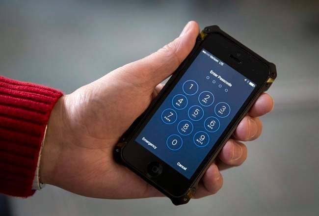 This Feb. 17, 2016 file photos an iPhone is seen in Washington. 