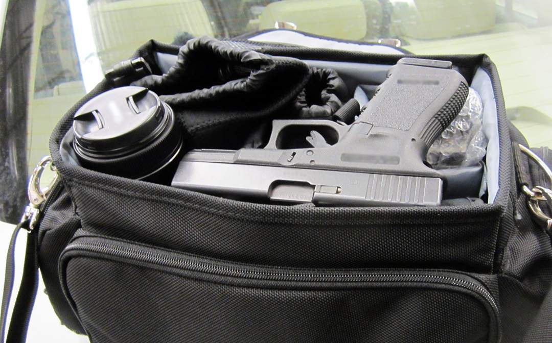 CBSA officers seized a handgun discovered in a camera bag from the Coutts border crossing on Feb. 2, 2016.