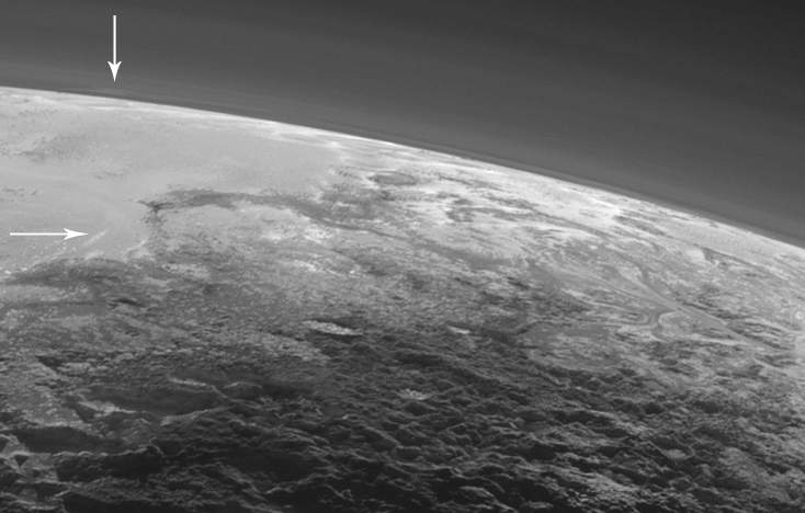 Possible areas of clouds (indicated by the arrows). These are areas that Will Grundy indicated in his email seen by New Scientist magazine.