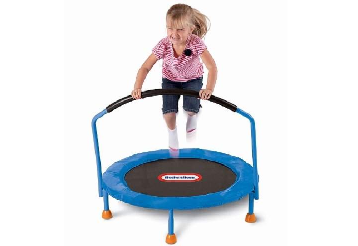 The Little Tikes trampoline "provides hours of bouncing fun, indoors or outside and features a large jumping surface and handle bar for stability." Max. weight: 55lb. $69.99.