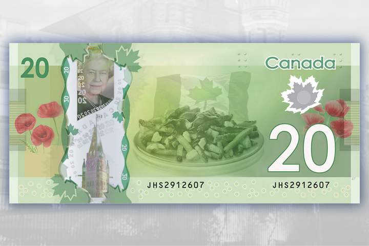 A poutine on a $20 bill