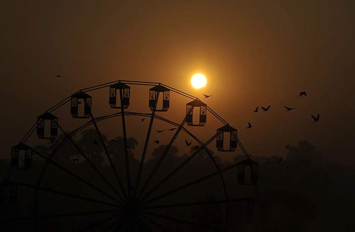 A partial eclipse is seen in Kathmandu on March 9, 2016.